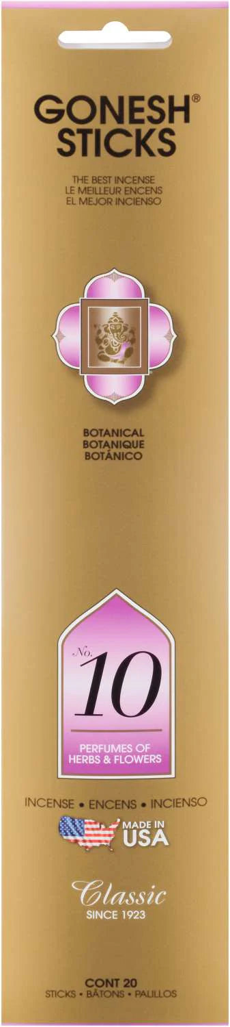 Gonesh Classic Incense Sticks No. 10 – Herbs & Flowers Botanical Scent (20 Pack)